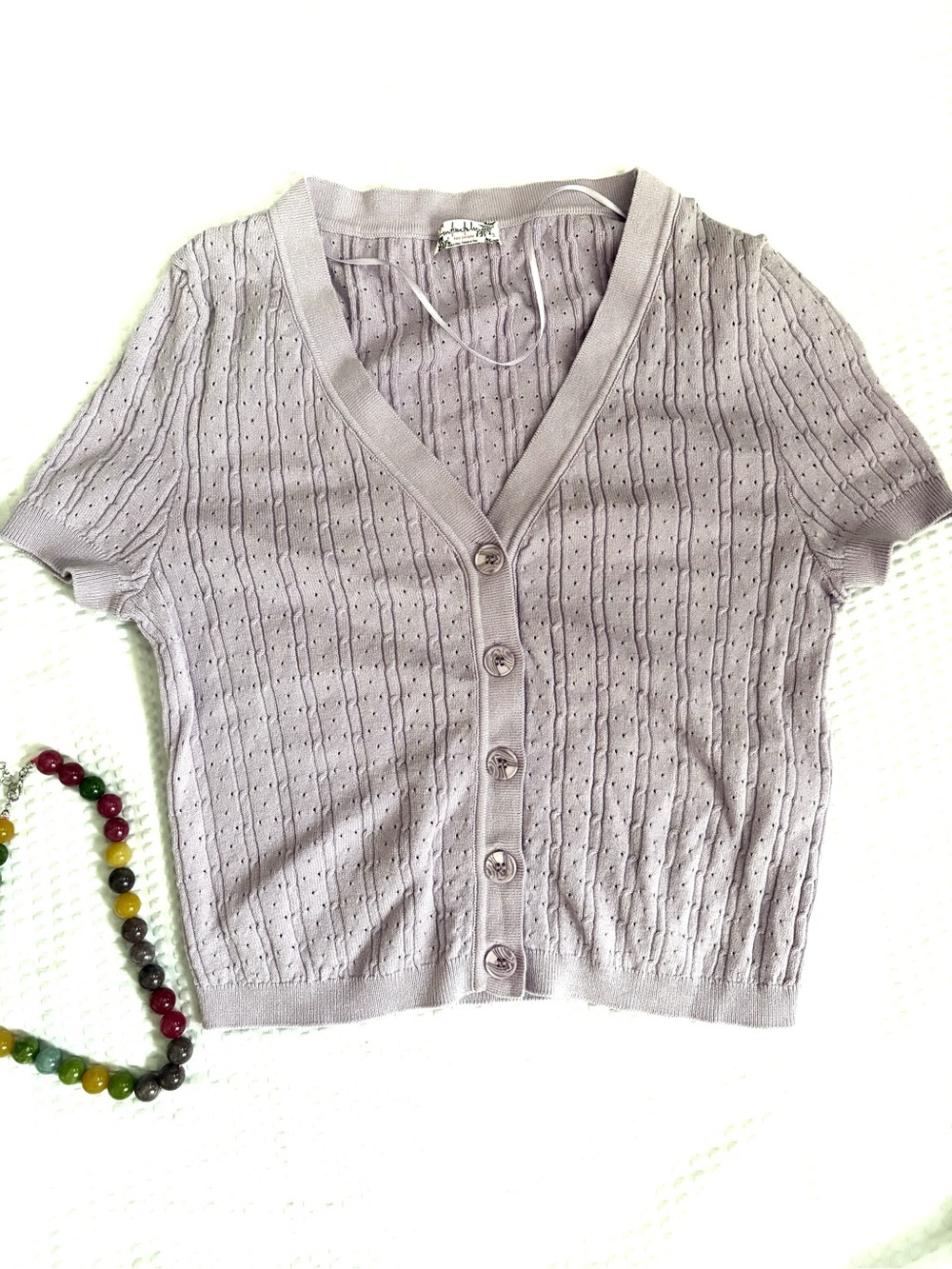 Free People Lavender Short-Sleeve Button Front Knit Cardigan